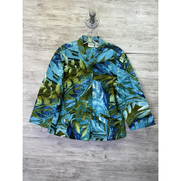 Chico's Jackets & Blazers - Chico's Jacket Womens 2 Blue Floral Short Basic Jacket Collared Pockets‎